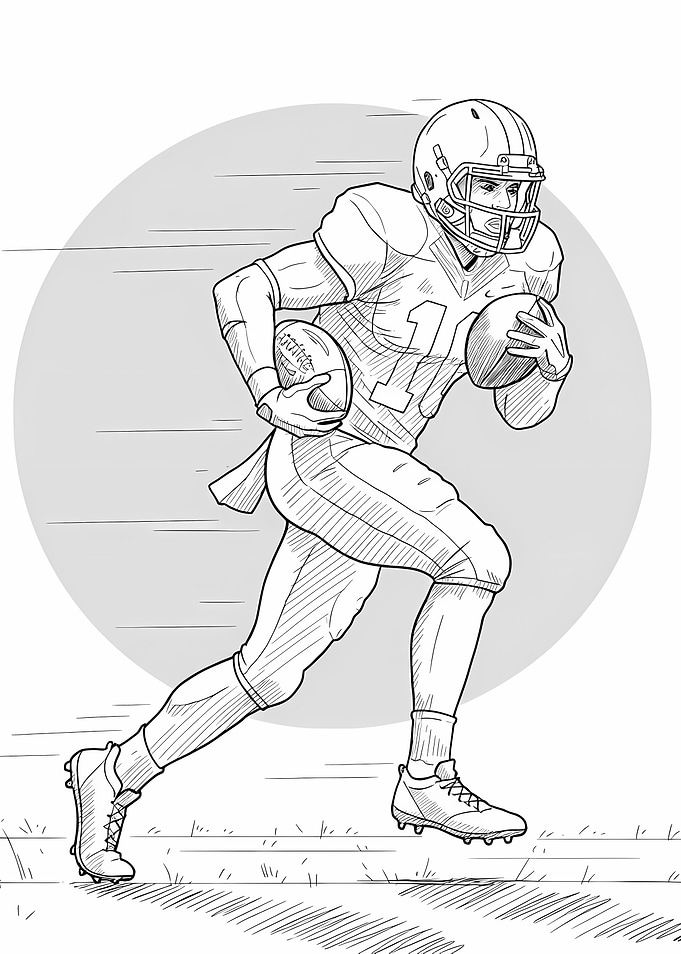 American Football Player Running with Ball