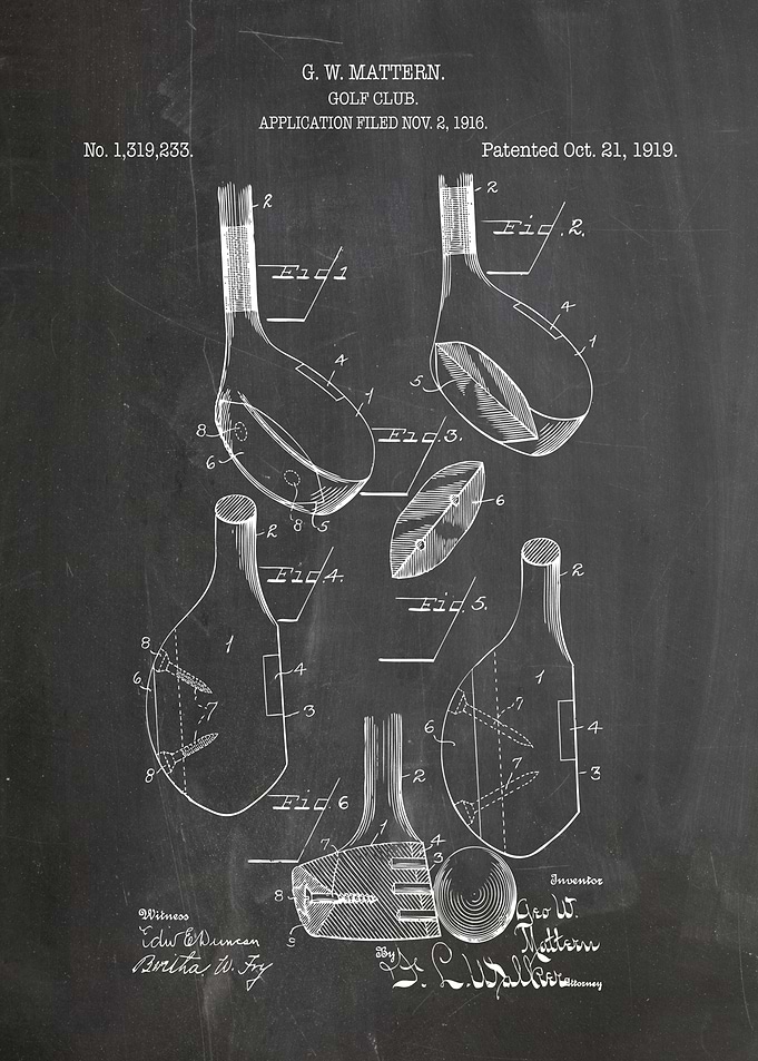 G.W. Mattern Golf Club Patent Art