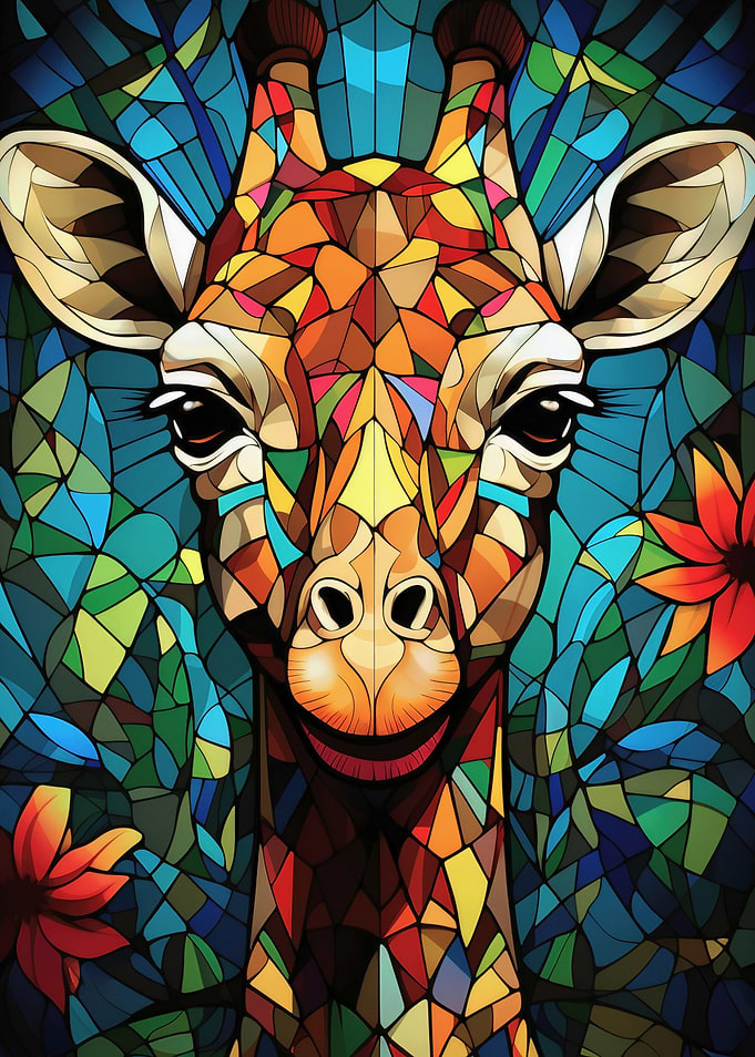 Colorful Giraffe Stained Glass Art