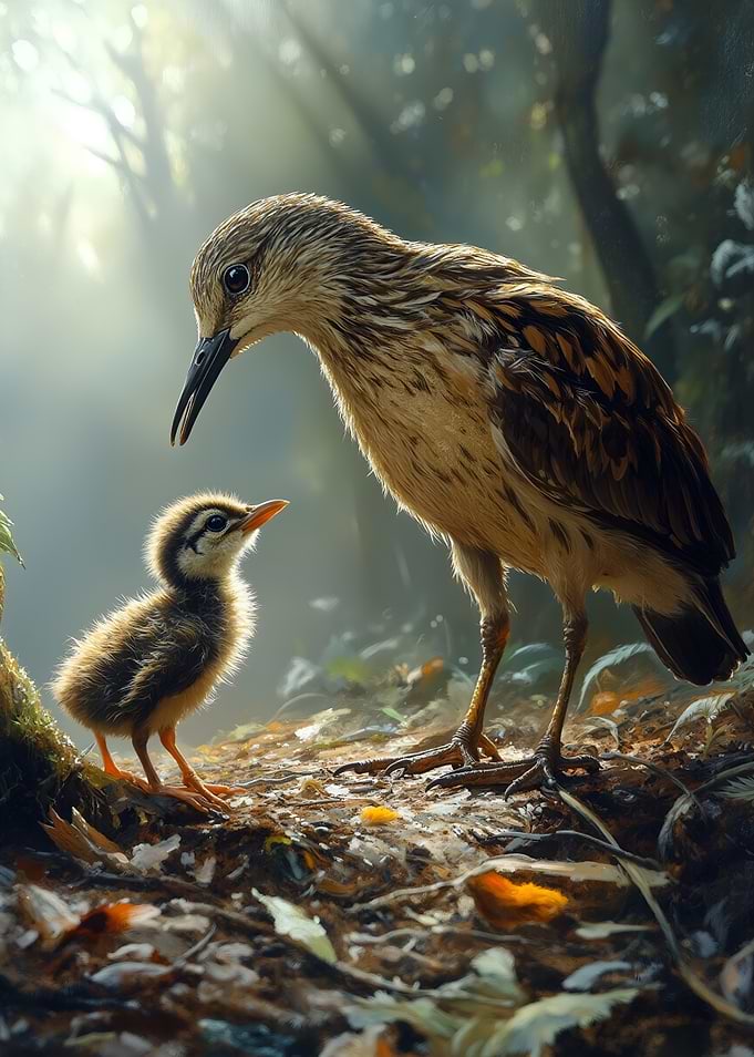 Bird Family in Forest