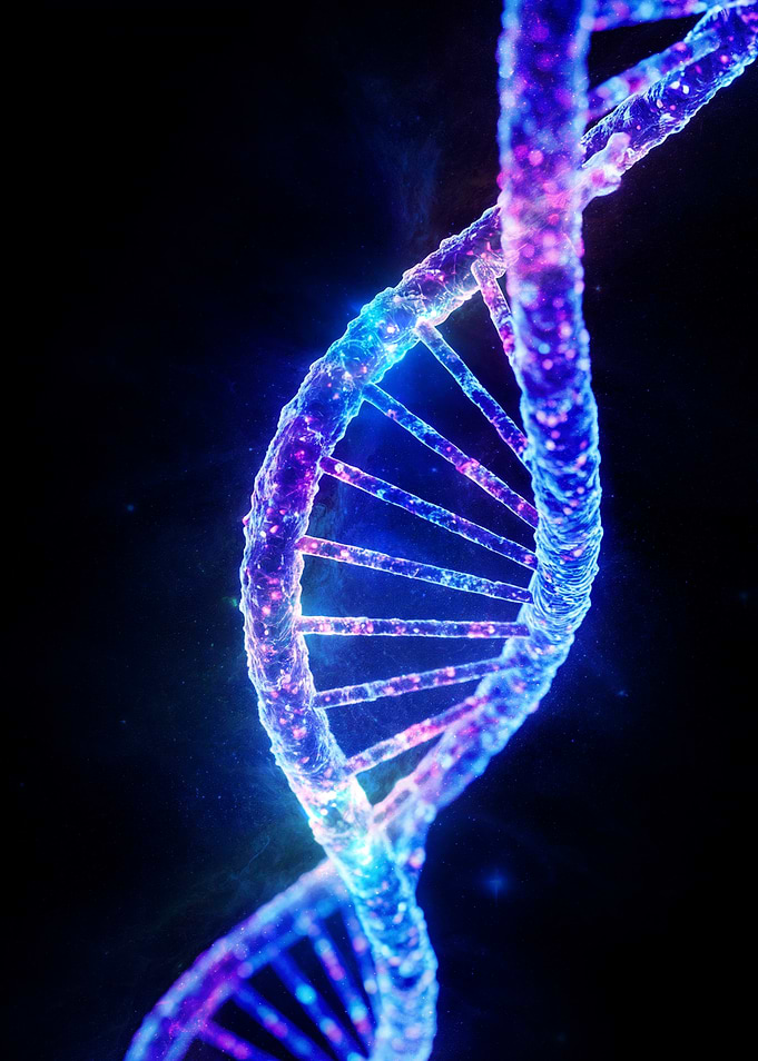 Glowing DNA Helix on Black Background