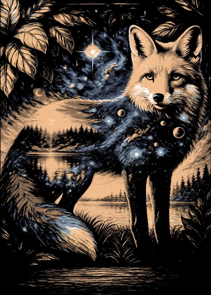 Fox with Galaxy and Forest