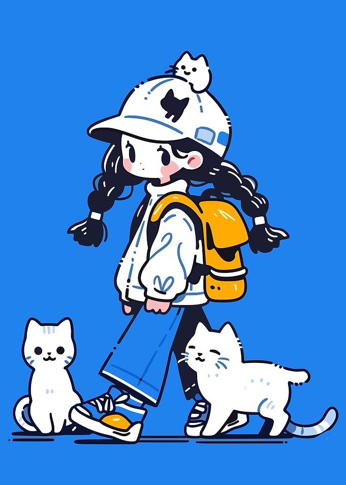 Girl with Cats Illustration