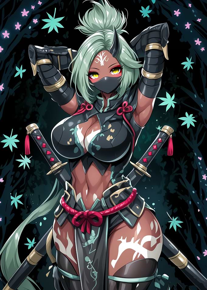 Anime Ninja Girl with Swords