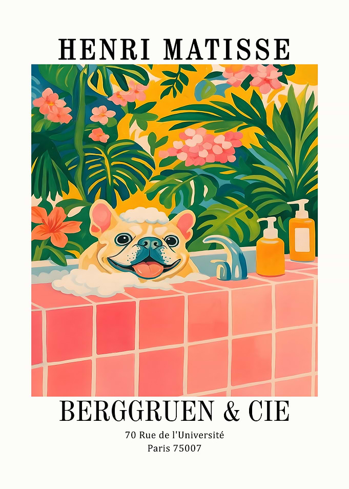 Henri Matisse style dog in bathtub
