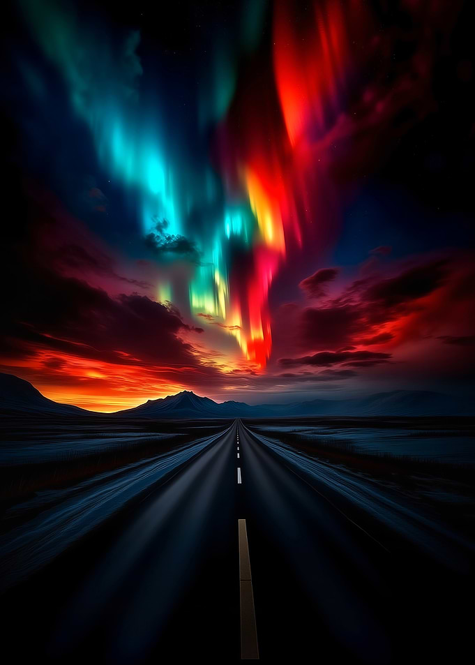 Aurora Borealis over a Lonely Road