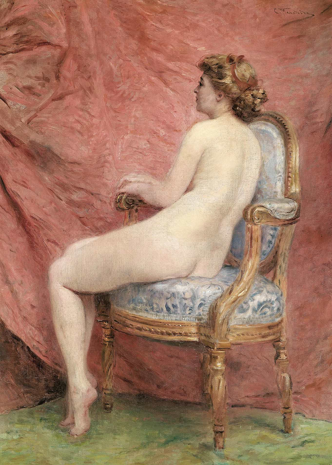 Nude woman sitting in a chair