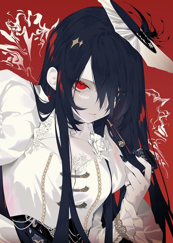 Anime Girl with Red Eyes and Pipe