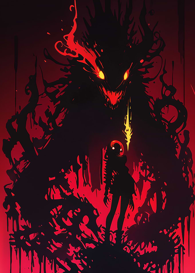Silhouette of Girl and Monster