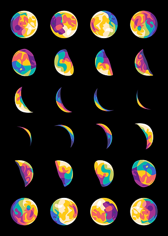 Colorful Moon Phases on Black Background