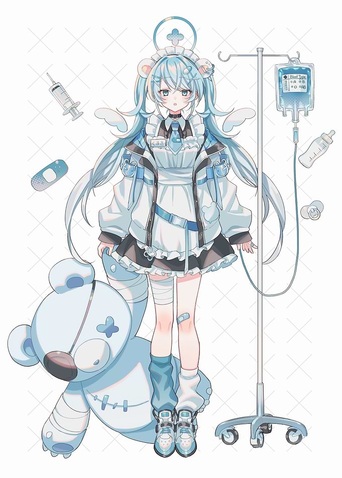 Anime Nurse Girl with Teddy Bear