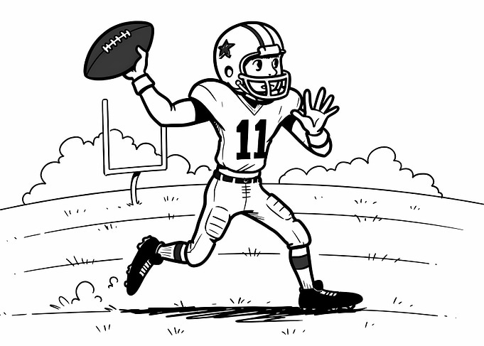 Cartoon Football Player Throwing the Ball