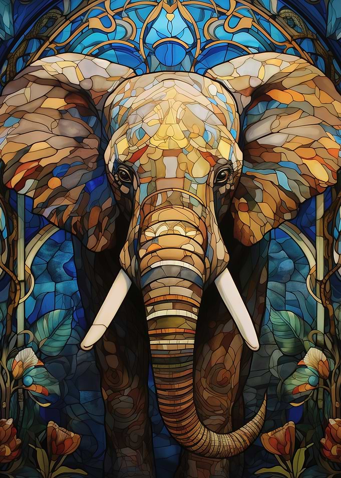Stained Glass Elephant Art