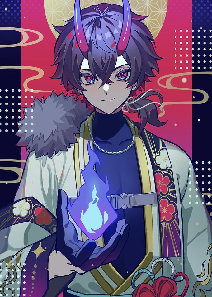 Anime Character with Horns and Flame