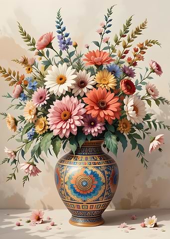 Floral arrangement in decorative vase