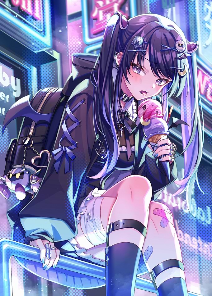 Anime Girl with Ice Cream in City