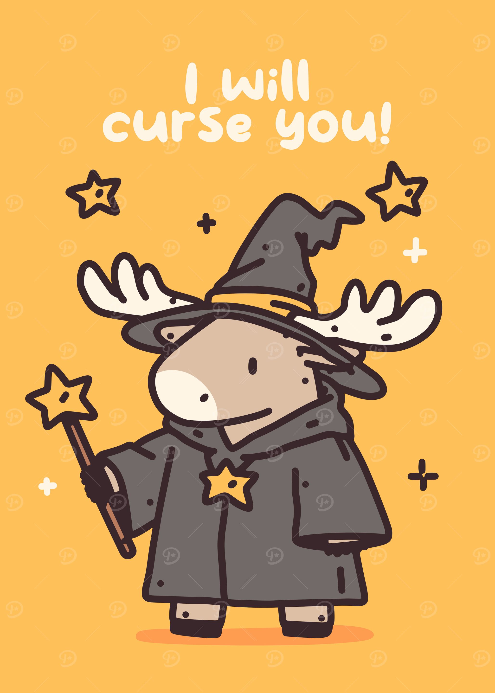 Moose Wizard Cartoon with Curse Text
