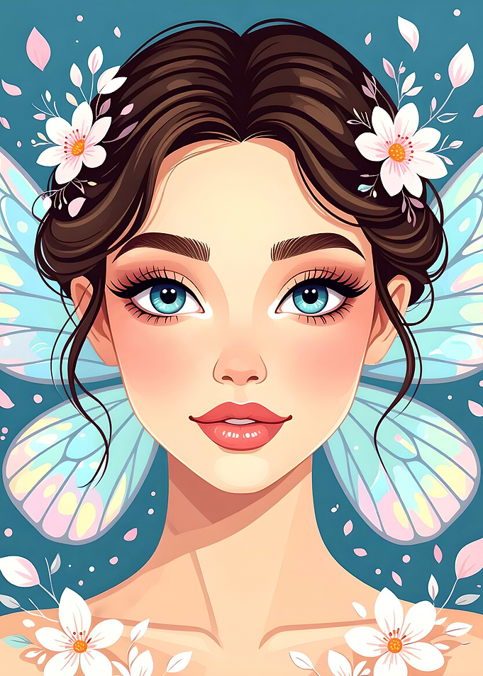 Cartoon Fairy Portrait with Flowers