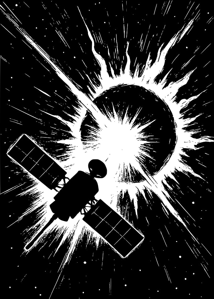 Satellite Eclipse Black and White Art