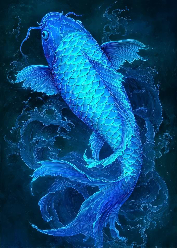 Blue Koi Fish Digital Art