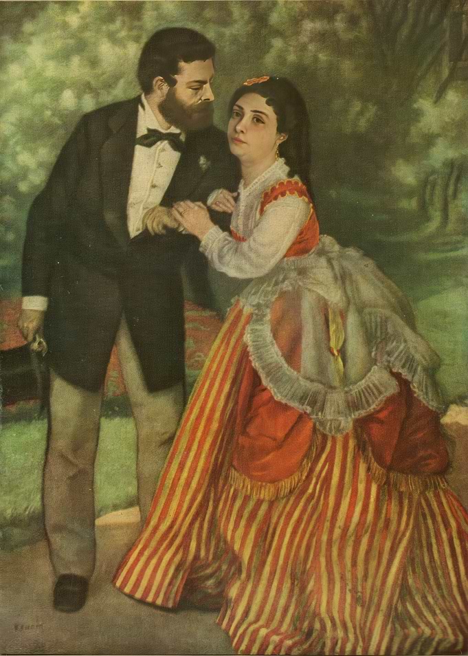 Elegant Couple in Garden Painting, alfred sisley artwork