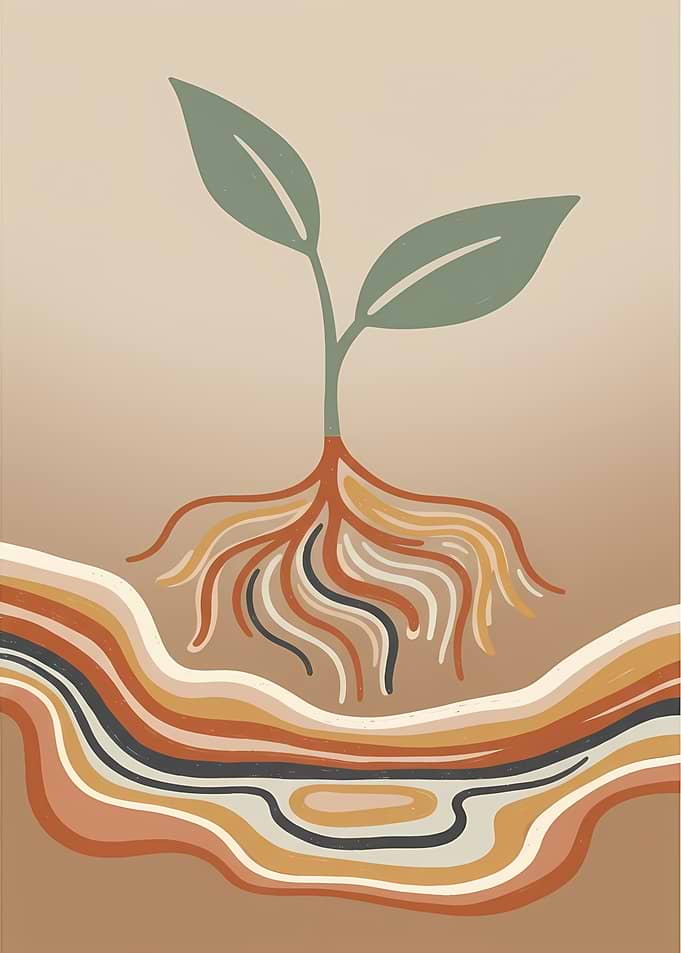 Plant with Roots and Earth Layers