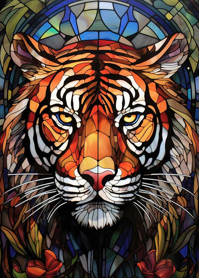 Stained Glass Tiger Portrait