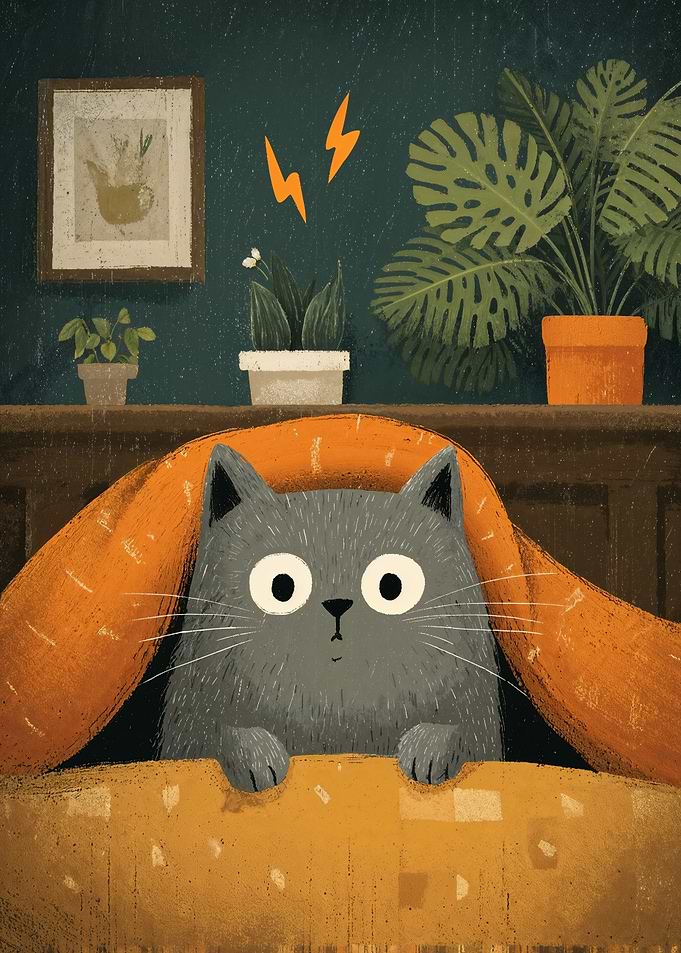 Scared Cat Hiding Under Blanket