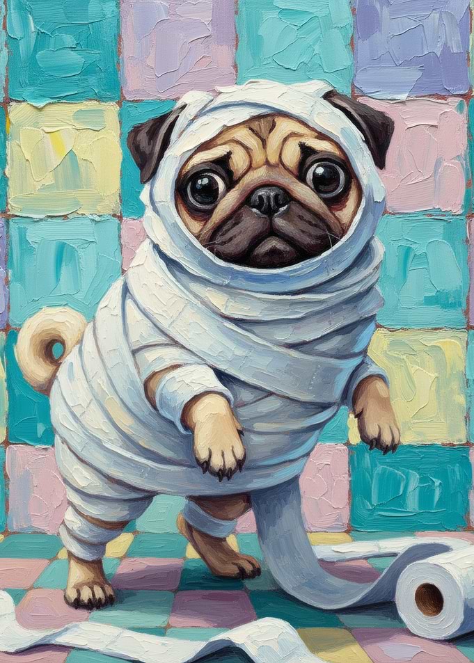 Pug Mummy with Toilet Paper