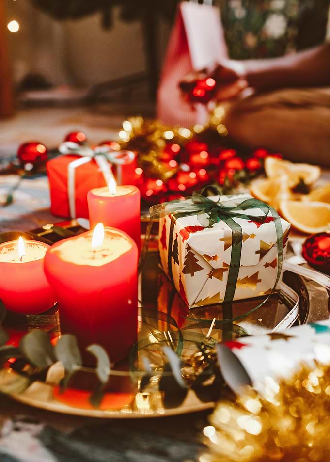 Festive Christmas Still Life with Gifts