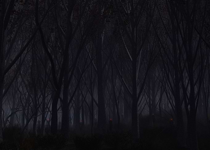 Dark Forest with Glowing Eyes