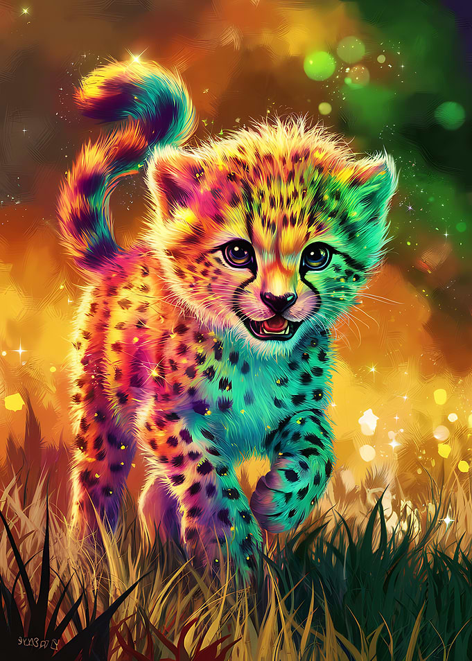 Colorful Cheetah Cub Digital Art