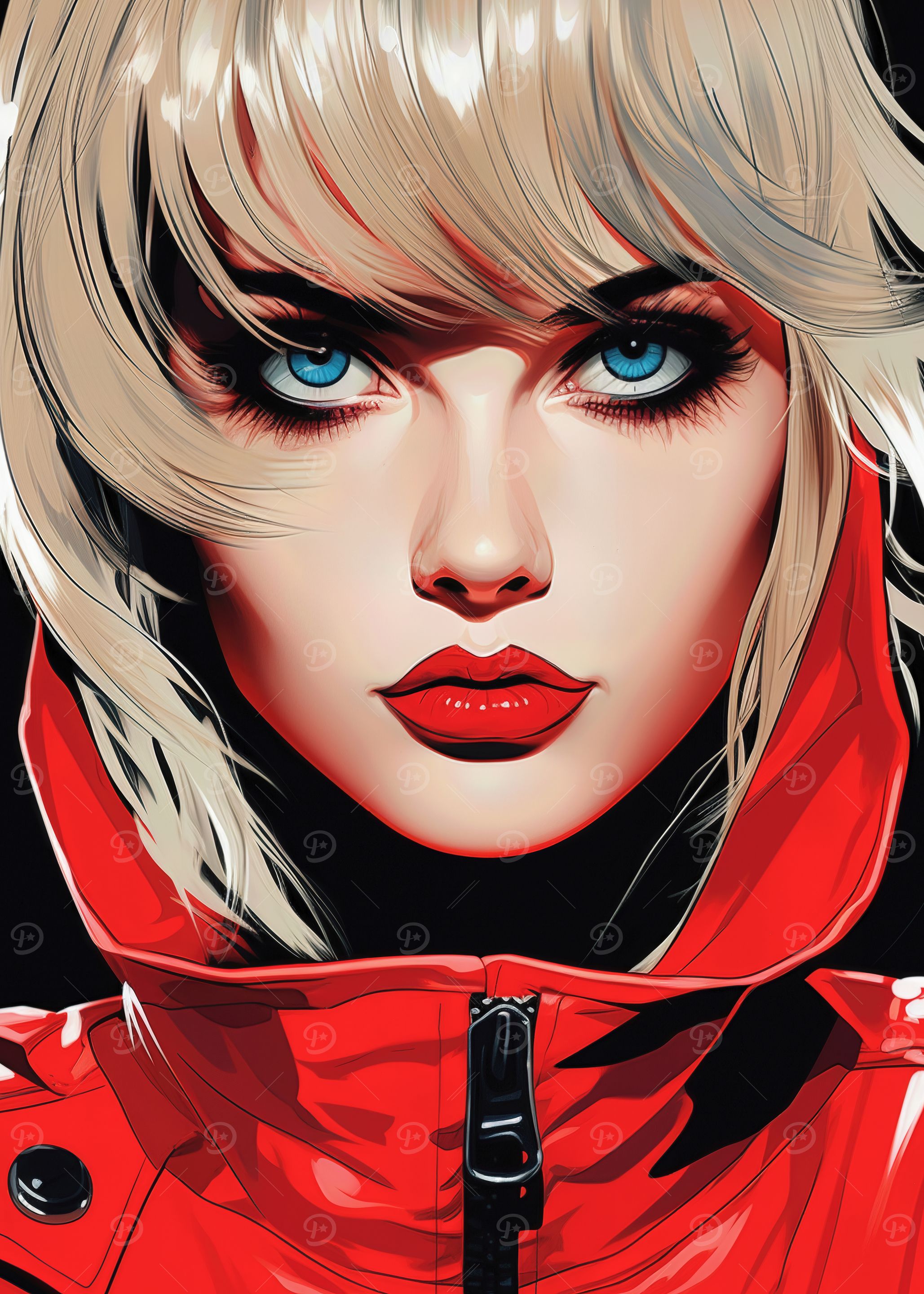 Blonde Woman in Red Jacket Portrait