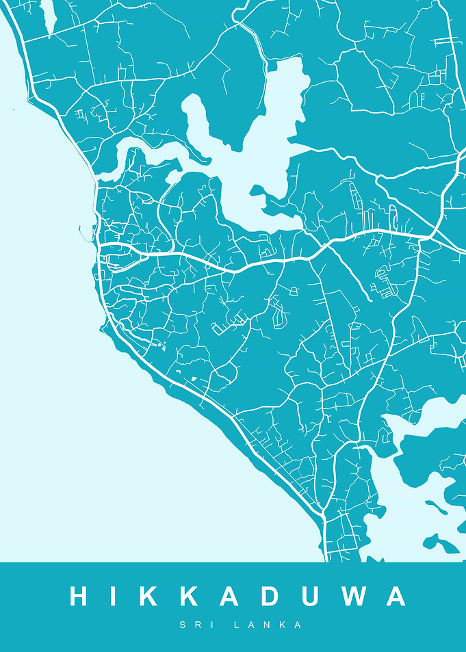 Hikkaduwa, Sri Lanka Map Art