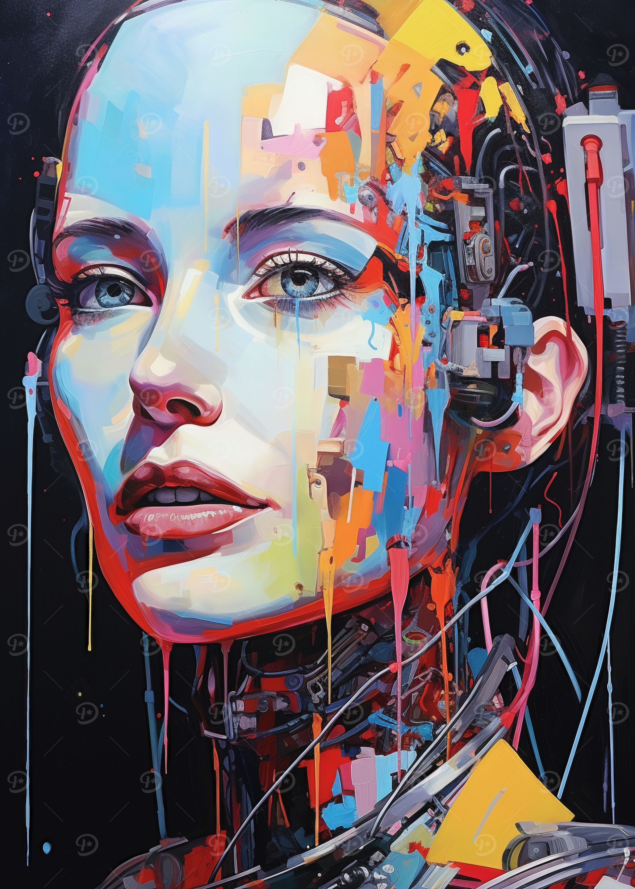 Cyborg Portrait with Colorful Abstract Elements