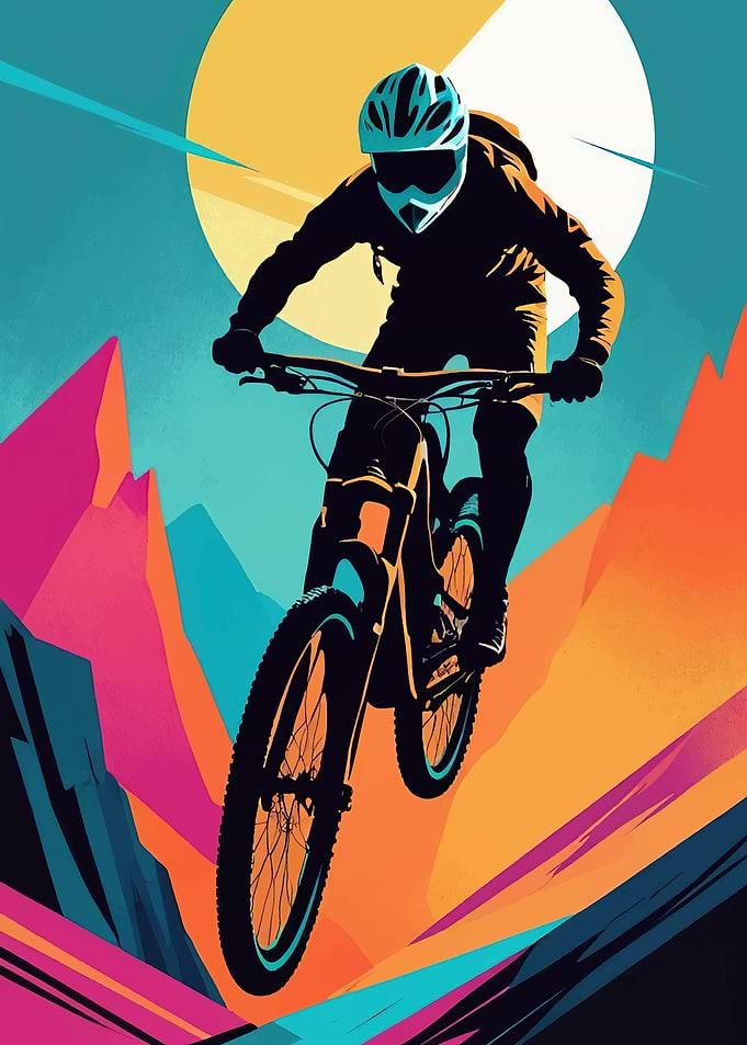 Mountain Biker Silhouette Colorful Landscape