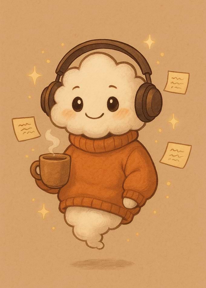Cute Cloud with Headphones and Coffee