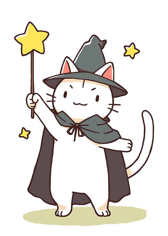Cartoon Cat Wizard with Star Wand