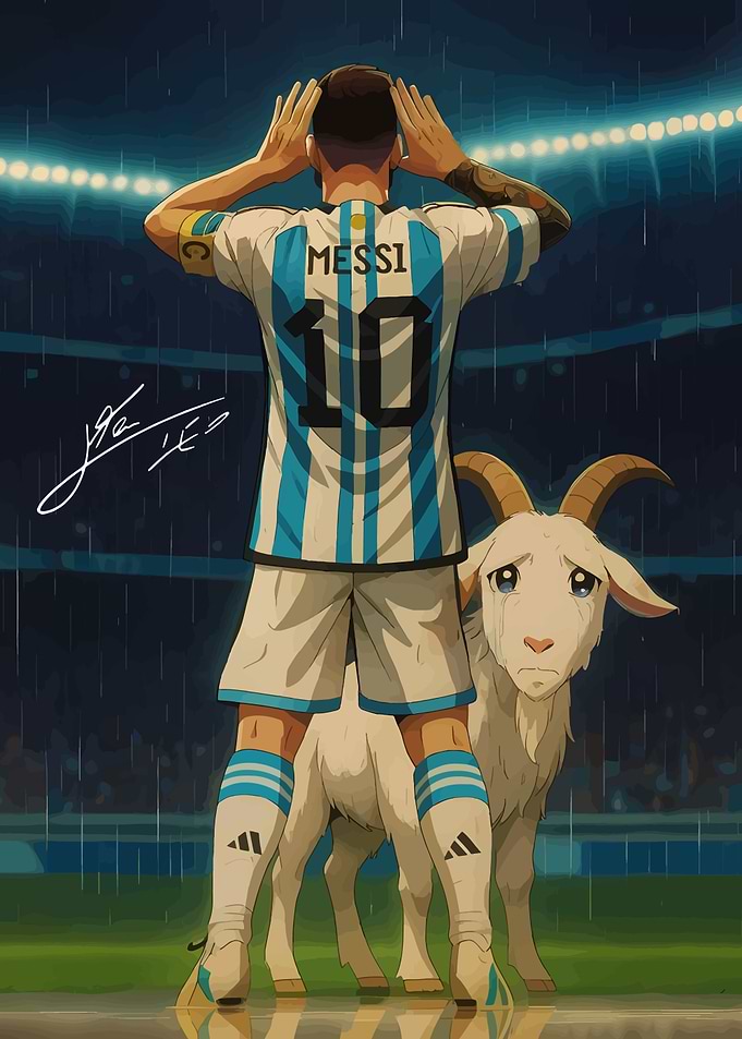 Messi and Goat Cartoon Illustration