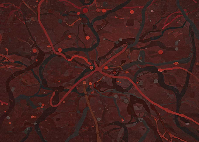 Abstract Painting with Red and Black Lines