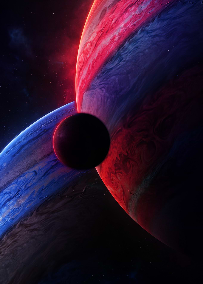 Planetary Alignment: Red, Blue, and Shadow