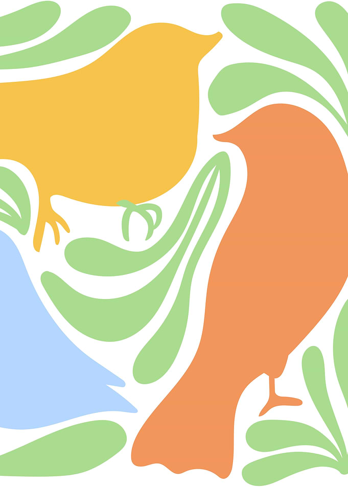 Colorful Birds and Leaves Illustration