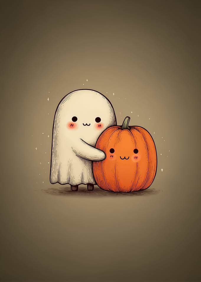 Cute Ghost Hugging Pumpkin