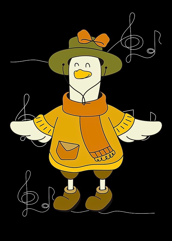 Duck listening to music illustration