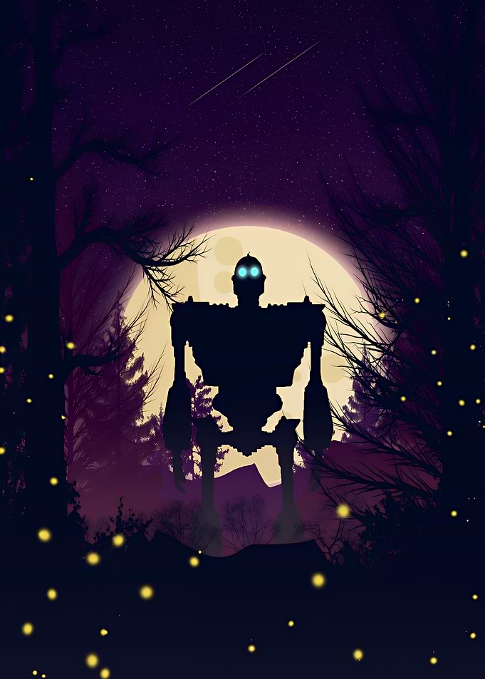 Iron Giant Silhouette Under Moonlight