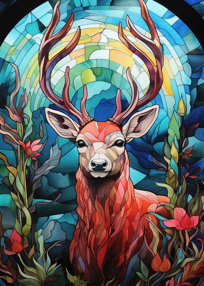 Stained Glass Deer Portrait