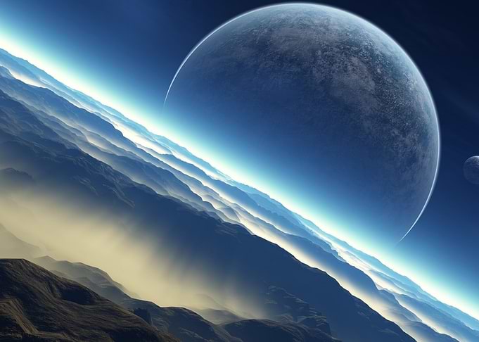 Exoplanet Landscape with Blue Atmosphere