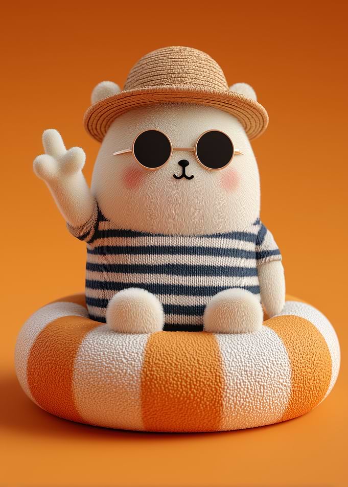 Cute Bear with Hat and Sunglasses