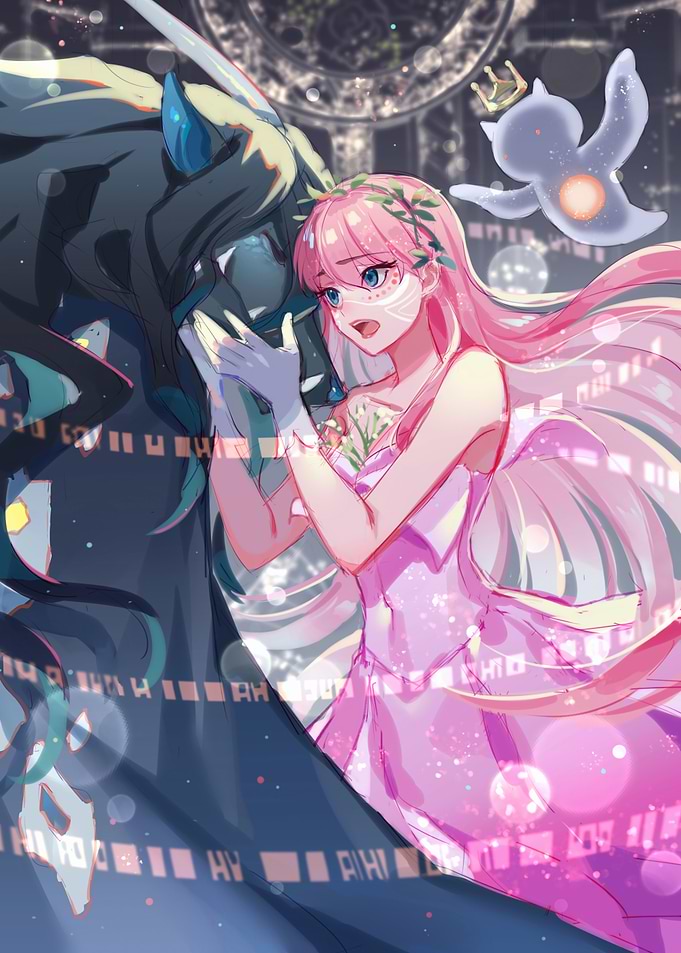 Pink-haired girl with a dark creature
