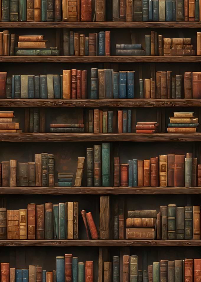 Full Bookshelf with Many Colorful Books